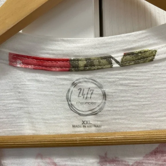 Floral V-Neck Women's Top - White and Red - Picture 2 of 5